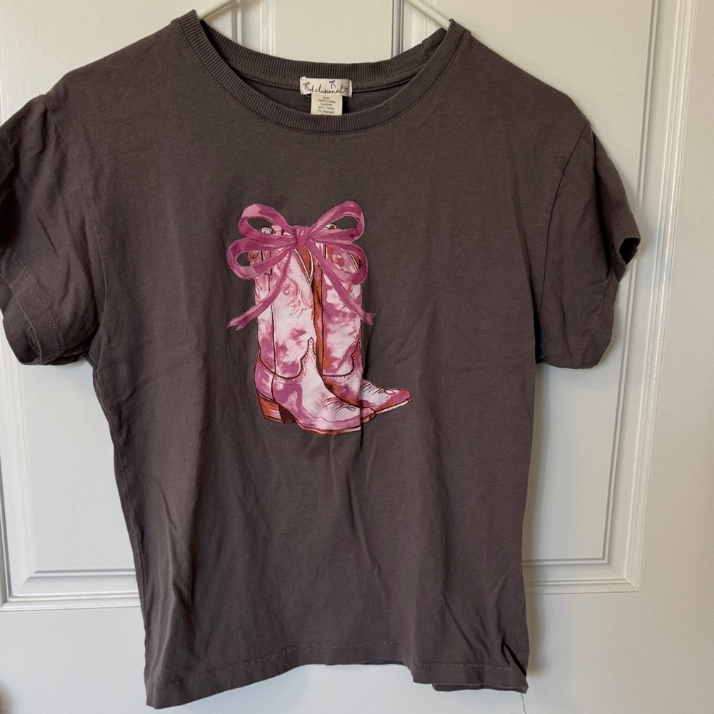 Short Sleeve Graphic Tee by Delusional. Adorable tshirt with pink cowboy boots